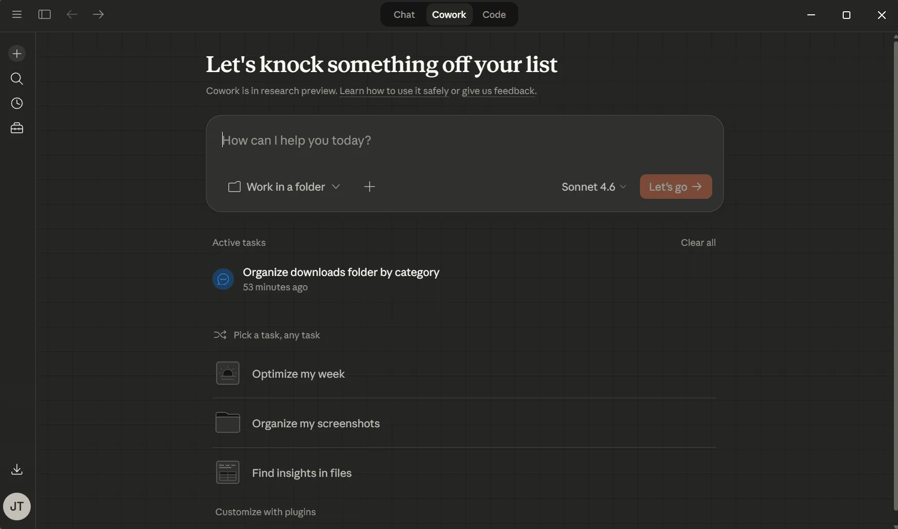 The Claude Cowork interface in action