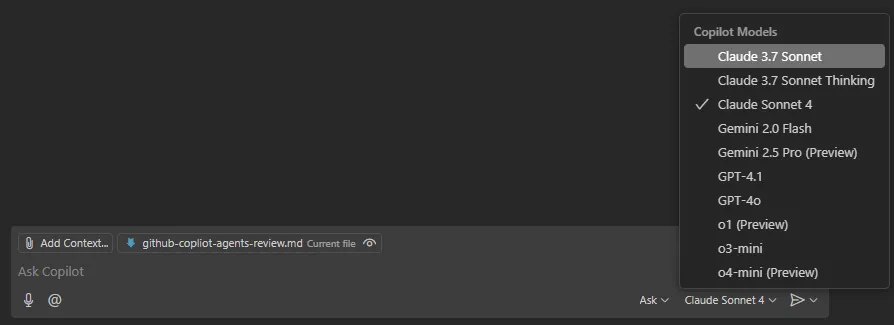github copilot model dropdown